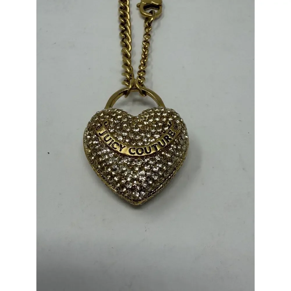Juicy Couture Vintage Pave Crystal Heart Bag Charm Key Chain Rhinestone Puffy Lg